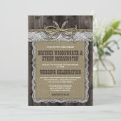 Rustic Burlap en Lace Wedding Invitations Kaart (Staand voorkant)