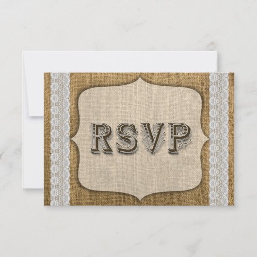 Rustic Burlap- en Lace Wedding-kaart RSVP Kaartje (Voorkant)