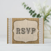 Rustic Burlap- en Lace Wedding-kaart RSVP Kaartje (Staand voorkant)