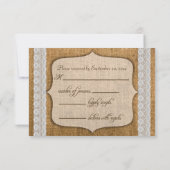 Rustic Burlap- en Lace Wedding-kaart RSVP Kaartje (Achterkant)