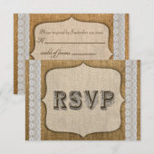 Rustic Burlap- en Lace Wedding-kaart RSVP Kaartje (Voorkant / Achterkant)