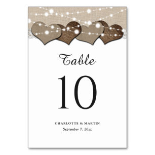 Rustic Burlap- en Lace Wedding-nummers Kaart