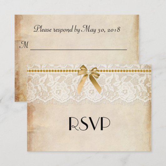 Rustic Burlap en Lace Wedding RSVP (Voorkant / Achterkant)