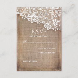 Rustic Burlap- en Lace Wedding RSVP-kaart RSVP Kaartje