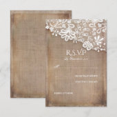 Rustic Burlap- en Lace Wedding RSVP-kaart RSVP Kaartje (Voorkant / Achterkant)