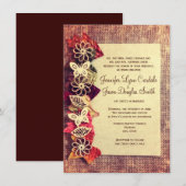Rustic Burlap en Leaves Fall Wedding Invitations Kaart (Voorkant / Achterkant)
