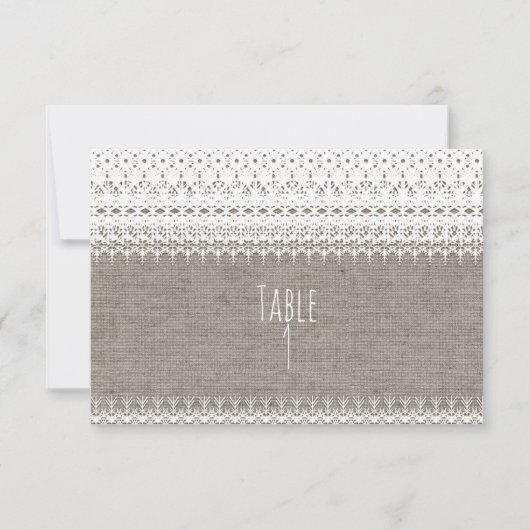 Rustic Burlap- en legant lace Wedding Table Number Kaart (Voorkant)
