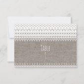 Rustic Burlap- en legant lace Wedding Table Number Kaart (Achterkant)