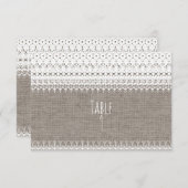 Rustic Burlap- en legant lace Wedding Table Number Kaart (Voorkant / Achterkant)