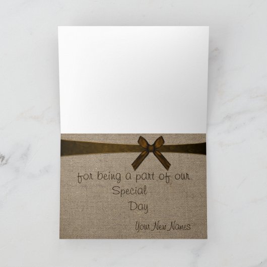 Rustic Burlap en logo met dank Bedankkaart (Binnen)