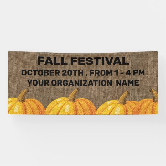 Rustic Burlap en Pumpkin Herfst Festival Spandoek (Horizontaal)