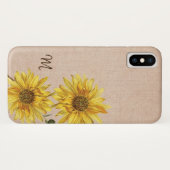 Rustic Burlap en Sunflower Monogram Case-Mate iPhone Case (Achterkant (horizontaal))