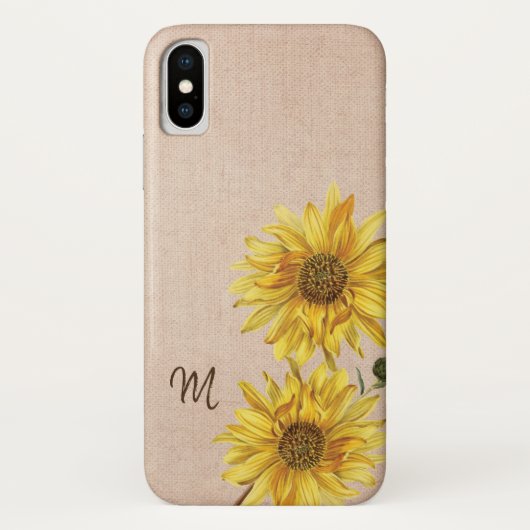 Rustic Burlap en Sunflower Monogram Case-Mate iPhone Case (Achterkant)