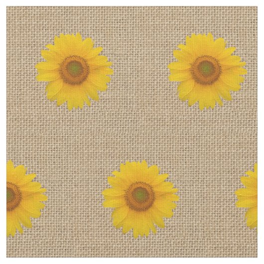 Rustic Burlap en Sunflower Printed Pattern Fabric Stof (Close Up)