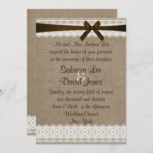 Rustic Burlap en uitnodiging voor weddenschappen (Voorkant / Achterkant)