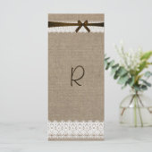 Rustic Burlap en Vintage Lace Program Rack Kaart (Staand voorkant)
