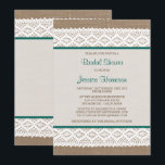 Rustic Burlap en  Vrijgezellenfeest met witte lens Kaart<br><div class="desc">Deze roestachtige douche en de , blanke ridale doucheuitnodiging zullen de perfecte aankondiging zijn voor elke toekomstige bruid! Het ontwerp is voorzien van een mooie rustische achtergrond met een romantische witte kant en een groene lint effect trim. Deze uitnodigingen kunnen gepersonaliseerd worden voor je speciale gelegenheid en maken de perfecte...</div>
