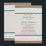 Rustic Burlap en  Vrijgezellenfeest met witte lens Kaart<br><div class="desc">Deze roestachtige douche en de , blanke ridale doucheuitnodiging zullen de perfecte aankondiging zijn voor elke toekomstige bruid! Het ontwerp is voorzien van een mooie rustische achtergrond met een romantische witte kant en een groene lint effect trim. Deze uitnodigingen kunnen gepersonaliseerd worden voor je speciale gelegenheid en maken de perfecte...</div>