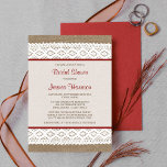 Rustic Burlap en  Vrijgezellenfeest met witte lens Kaart<br><div class="desc">Deze roestachtige douche en de , blanke ridale doucheuitnodiging zullen de perfecte aankondiging zijn voor elke toekomstige bruid! Het ontwerp is voorzien van een mooie rustische achtergrond voor het inbreken van het effect, met een romantische witte kant en een rode lintvormer. Deze uitnodigingen kunnen gepersonaliseerd worden voor je speciale gelegenheid...</div>