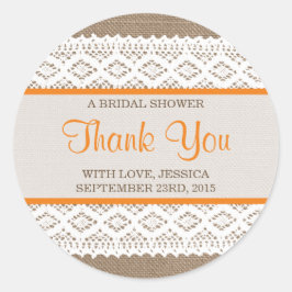 Rustic Burlap en  Vrijgezellenfeest met witte lens Ronde Sticker