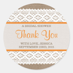 Rustic Burlap en  Vrijgezellenfeest met witte lens Ronde Sticker