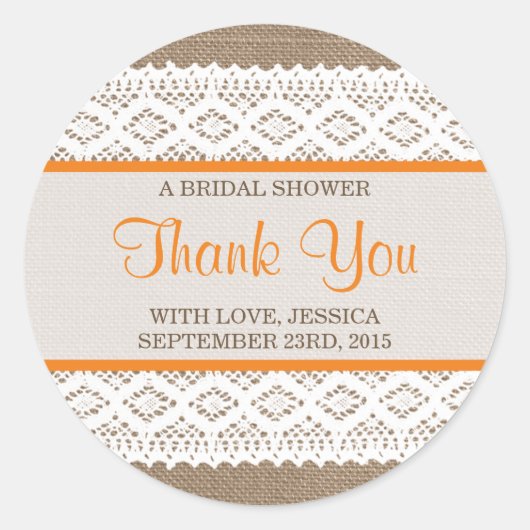 Rustic Burlap en  Vrijgezellenfeest met witte lens Ronde Sticker (Voorkant)