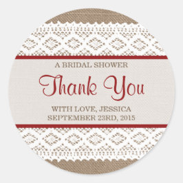 Rustic Burlap en  Vrijgezellenfeest met witte lens Ronde Sticker