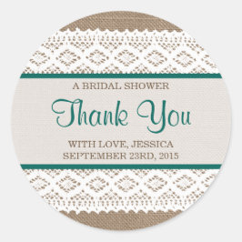 Rustic Burlap en  Vrijgezellenfeest met witte lens Ronde Sticker