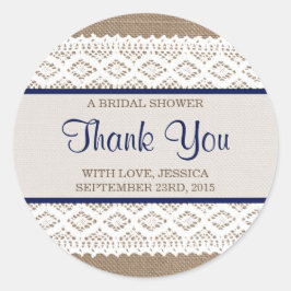 Rustic Burlap en  Vrijgezellenfeest met witte lens Ronde Sticker