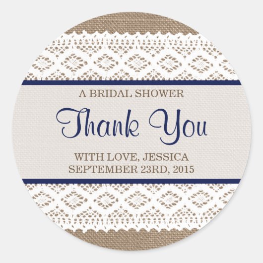 Rustic Burlap en  Vrijgezellenfeest met witte lens Ronde Sticker (Voorkant)