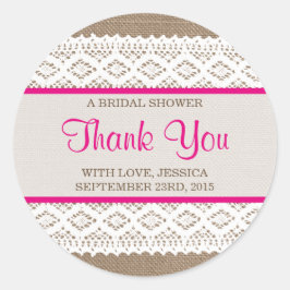 Rustic Burlap en  Vrijgezellenfeest met witte lens Ronde Sticker