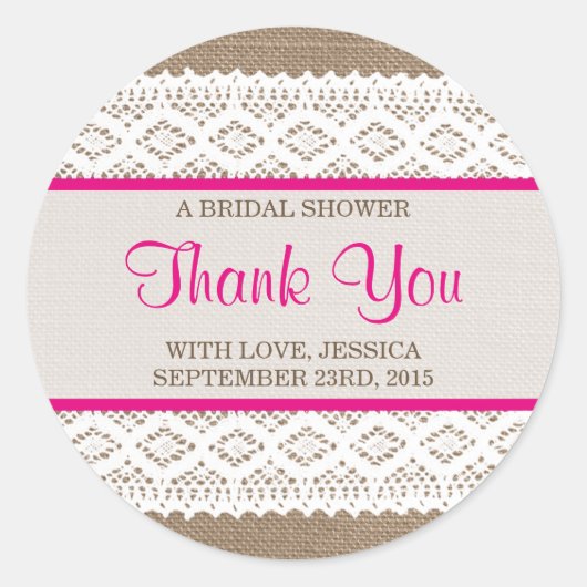 Rustic Burlap en Vrijgezellenfeest met witte lens Ronde Sticker (Voorkant)