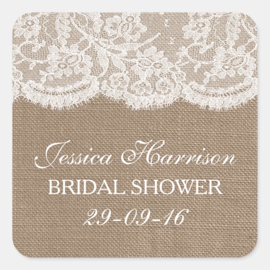 Rustic Burlap en Vrijgezellenfeest met witte lens Vierkante Sticker (Voorkant)