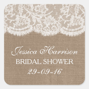 Rustic Burlap en  Vrijgezellenfeest met witte lens Vierkante Sticker