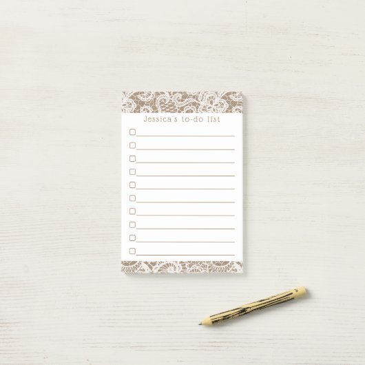 Rustic Burlap en White Lace Post-it® Notes (Op bureau)
