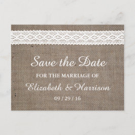 Rustic Burlap en  witte ruimte sparen de datum Aankondigingskaart
