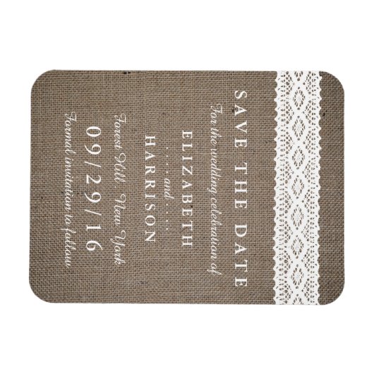 Rustic Burlap en  witte ruimte sparen de datum Magneet (Horizontaal)