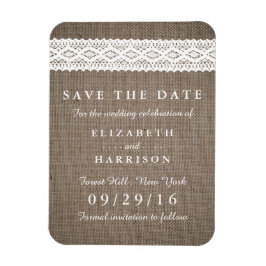 Rustic Burlap en  witte ruimte sparen de datum Magneet