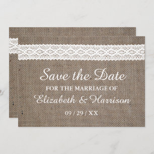 Rustic Burlap en witte ruimte sparen de datum Save The Date
