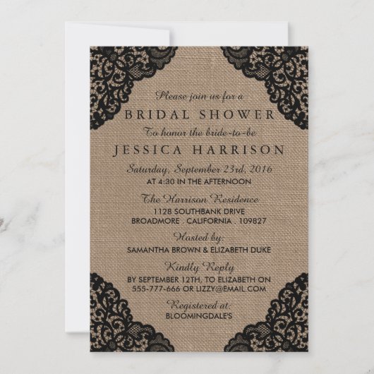 Rustic Burlap en  zwart Vrijgezellenfeest Kaart (Voorkant)