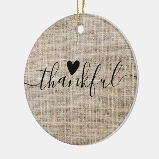 Rustic Burlap Farmhouse dankbaar Keramisch Ornament (Links)