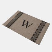 Rustic Burlap Farmhouse Ticking Stripe Monogram Deurmat (Schuin)