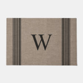 Rustic Burlap Farmhouse Ticking Stripe Monogram Deurmat (Voorkant)