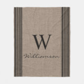 Rustic Burlap Farmhouse Ticking Stripe Monogram Fleece Deken (Voorkant)