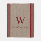Rustic Burlap Farmhouse Ticking Stripe Monogram Fleece Deken (Voorkant)