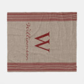 Rustic Burlap Farmhouse Ticking Stripe Monogram Fleece Deken (Voorkant (Horizontaal))