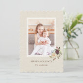 Rustic Burlap Floral kerstfeestdag fotokaart Feestdagenkaart (Staand voorkant)