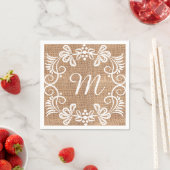 Rustic Burlap Floral Monogram Initiaal Servet (Insitu)