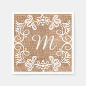 Rustic Burlap Floral Monogram Initiaal Servet (Voorkant)