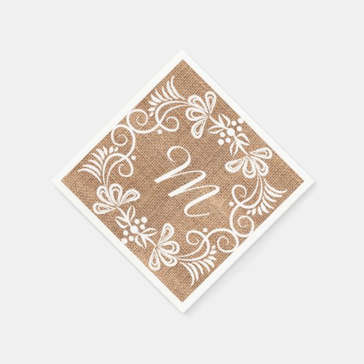 Rustic Burlap Floral Monogram Initiaal Servet (Hoek)